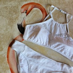 Kenneth Cole White Halter Bikini Monochromatic Print Overlay Large Two Piece